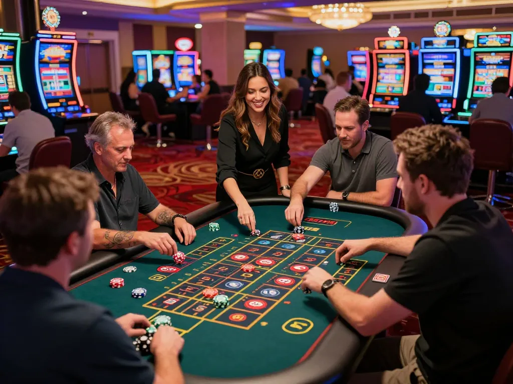 Engaged players betting at the roulette table in a vibrant 79king79 casino setting.