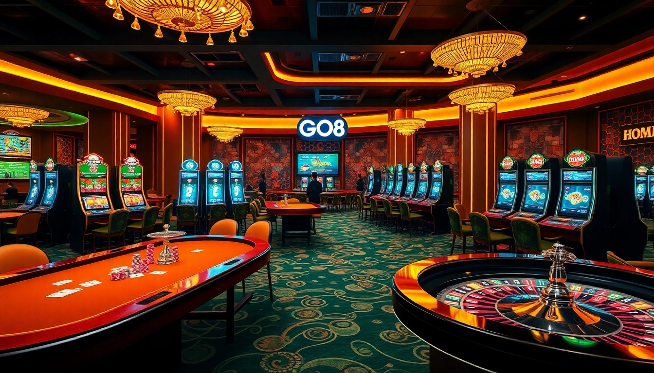 Go8 online casino table filled with poker chips and cards highlighting an exciting gambling experience.