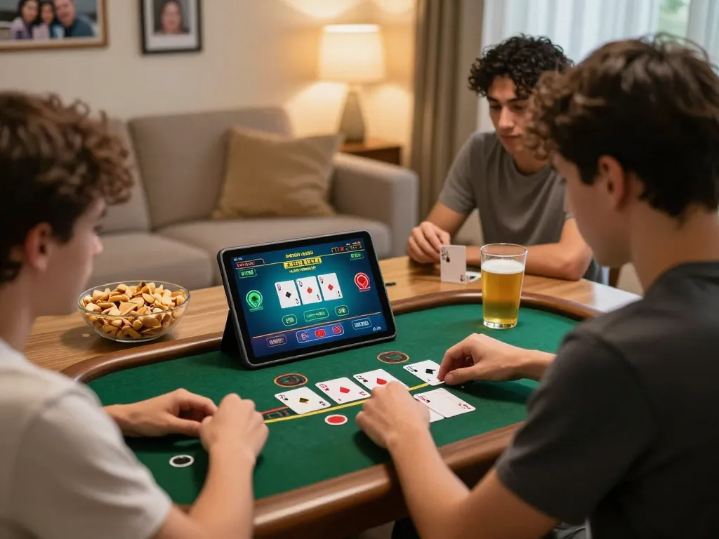 Players enjoying strategic online blackjack at home with Win678 on tablet