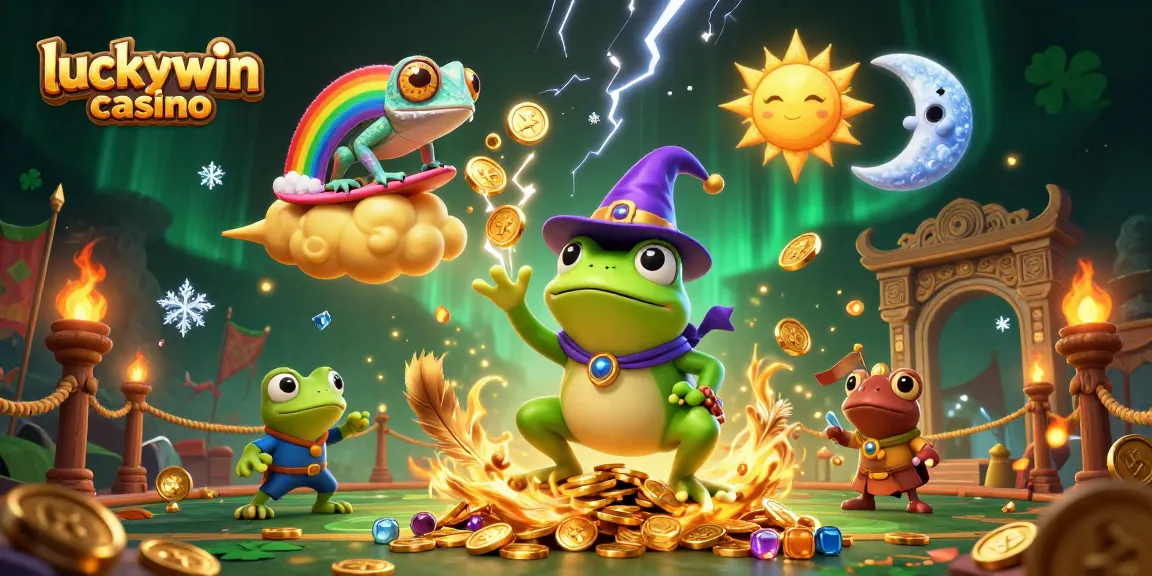Engage with luckywin casino's vibrant 3D scene of joyful characters amidst golden coins and dynamic casino elements.