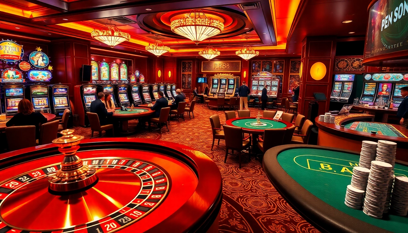 RR88 players enjoying a thrilling poker game at a vibrant casino.