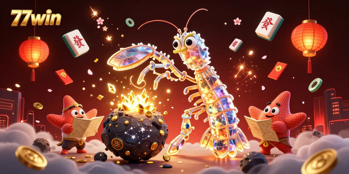 Experience thrilling gameplay with 77win, featuring celestial characters amidst a vibrant casino scene.