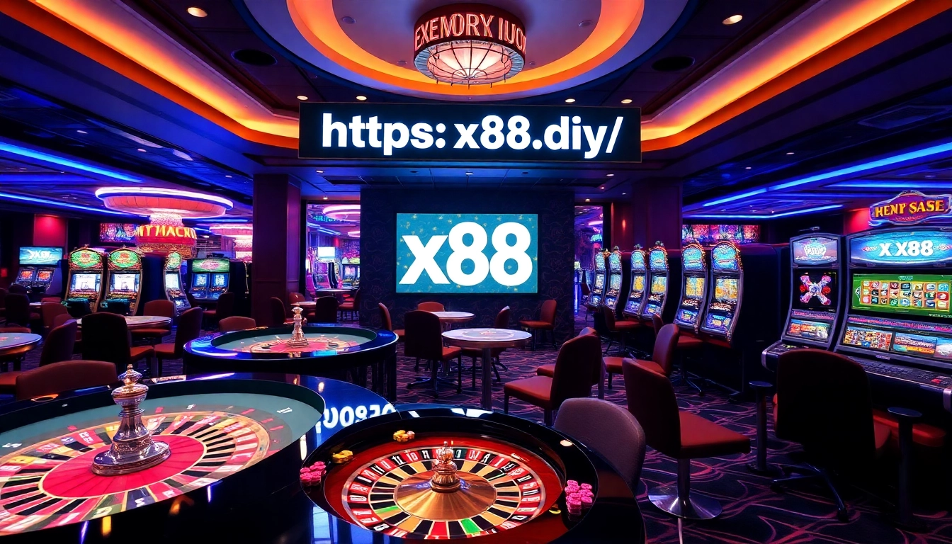 Experience the electrifying atmosphere at https://x88.diy/ with vibrant casino tables and slot machines.