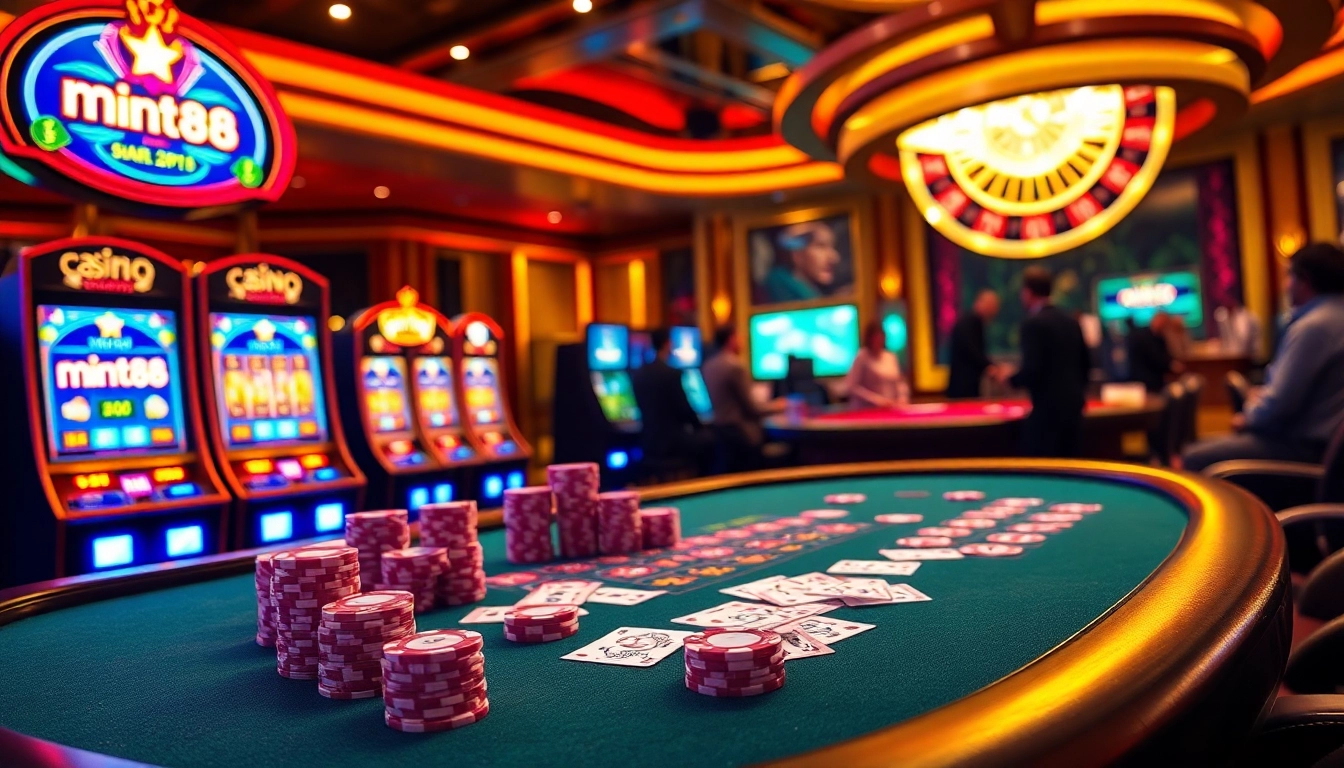 Players enjoy a thrilling blackjack game at mint88's luxurious casino environment.