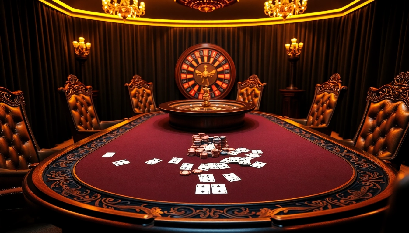 Exciting poker game at Vaobet's luxurious casino table with colorful chips and cards.