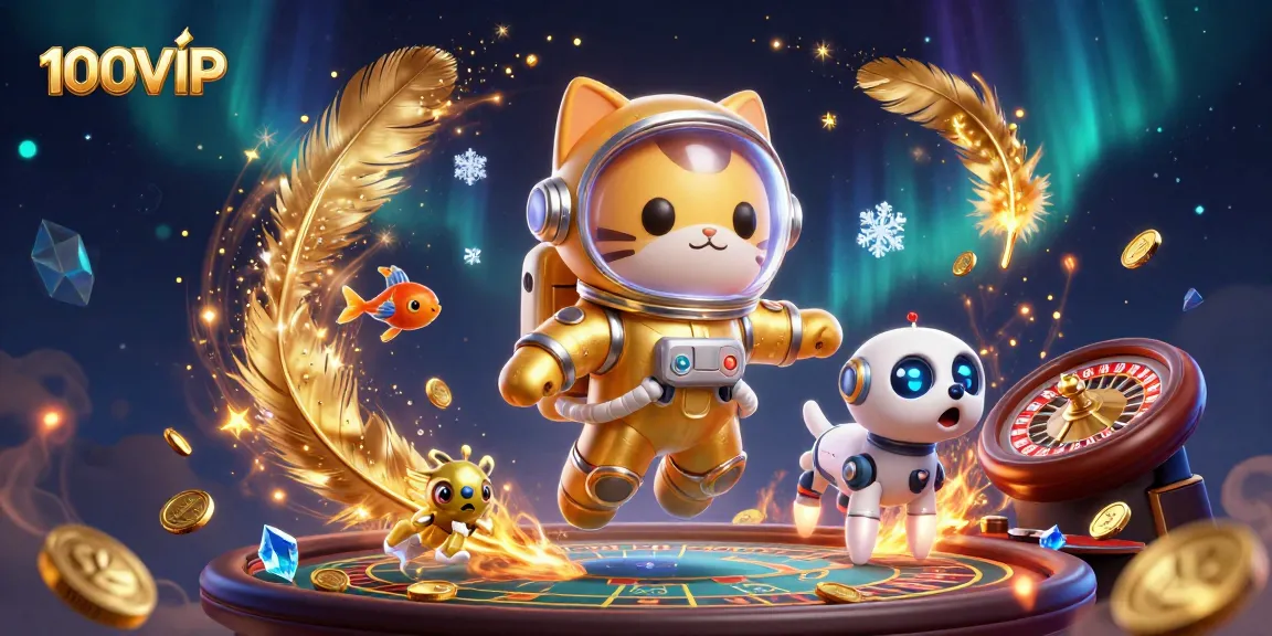 Experience thrilling gameplay at 100VIP with an astronaut cat and dynamic casino elements.