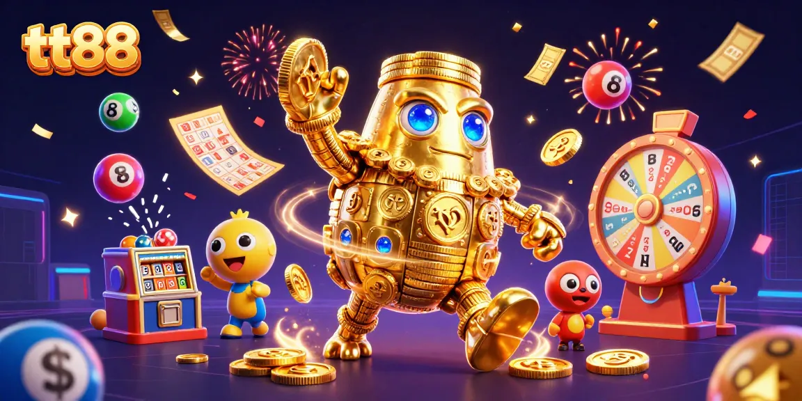 Experience the thrill of tt88 with a vibrant 3D illustration of dynamic casino elements.