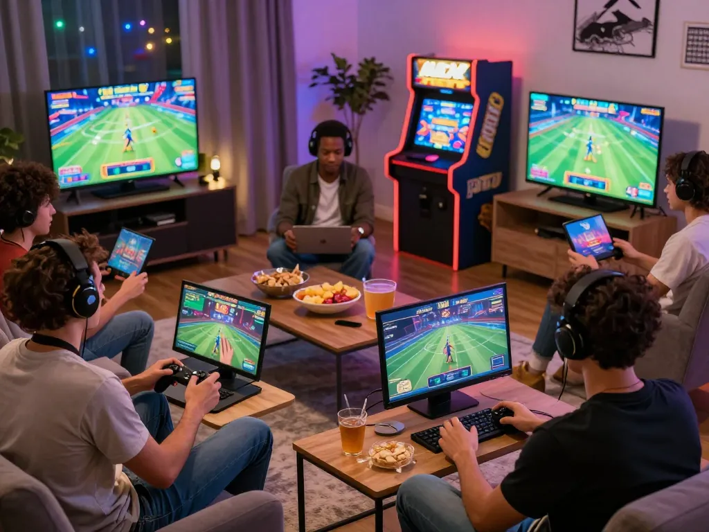 Players enjoying diverse games on BL555 platform in a vibrant home setting.