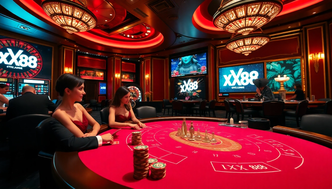 Players enjoying Baccarat at an elegant XX88 casino table, highlighting luxury and excitement.