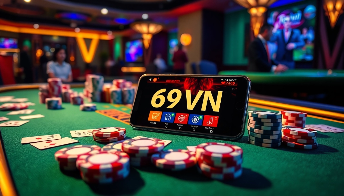 Experience thrilling gameplay with the 69VN mobile app, showcasing online casino excitement.