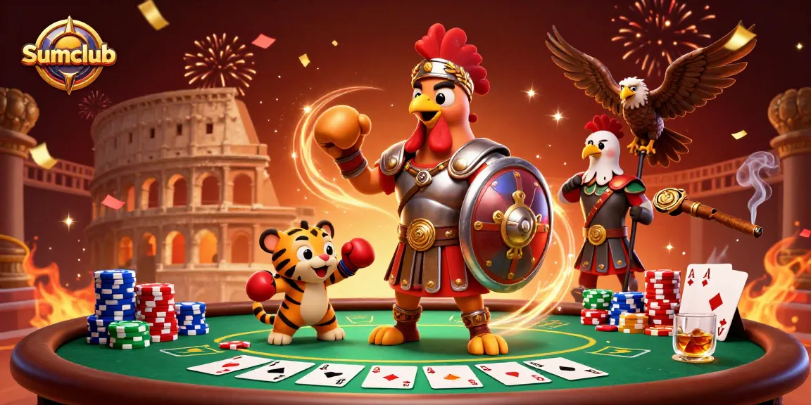 Experience the thrill of Sumclub with a dynamic poker scene featuring vibrant characters and casino elements.
