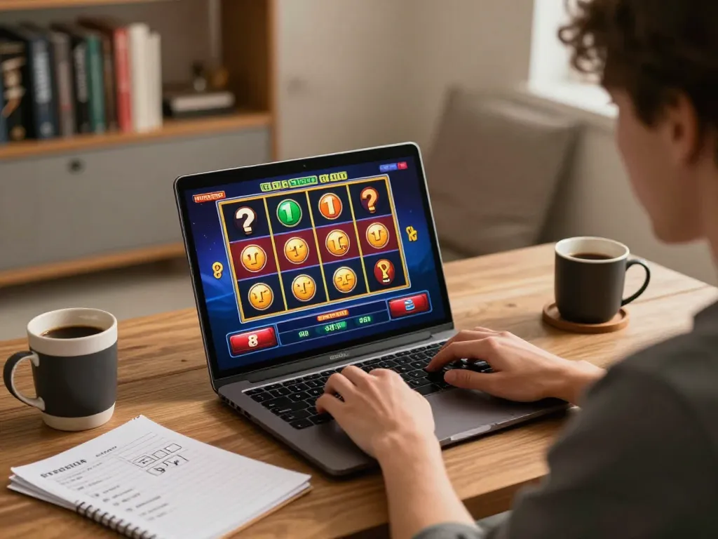 Person engaging in online slots gameplay on sunwingo from a stylish home desk
