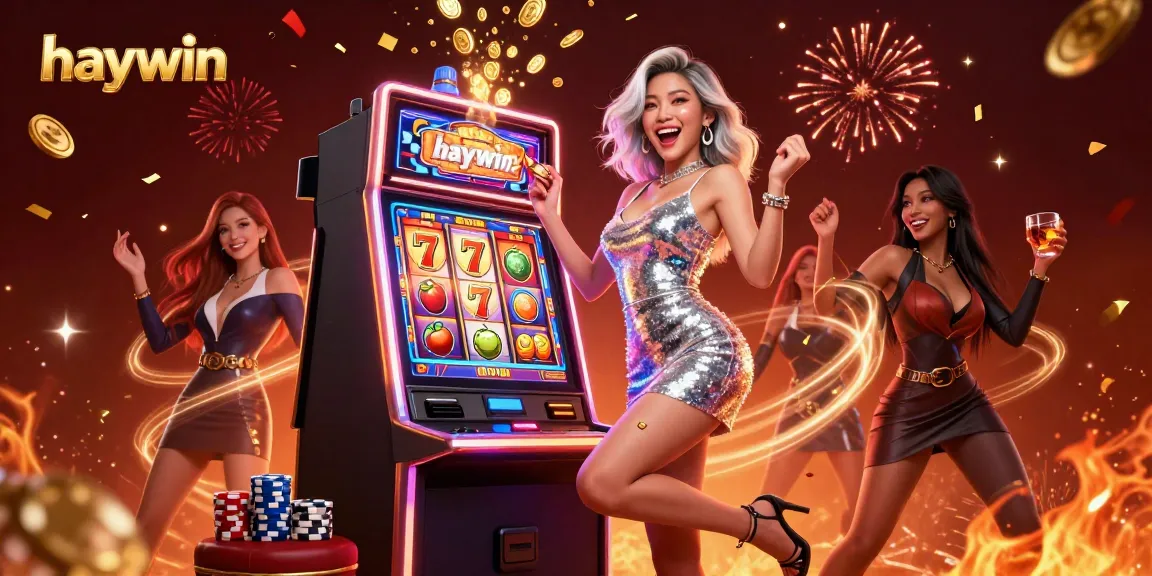 Experience the excitement of haywin with vibrant casino visuals of a joyful Asian woman celebrating a jackpot.