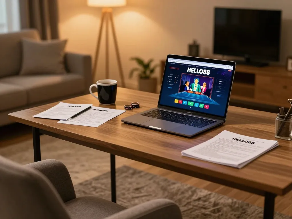 Player enjoying immersive HELLO88 online poker game in a cozy home setup