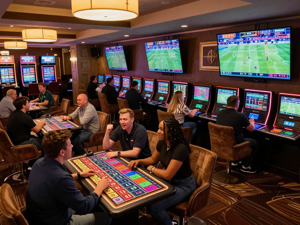 Exciting moment at go86vn sports betting lounge where bettors engage with live events.