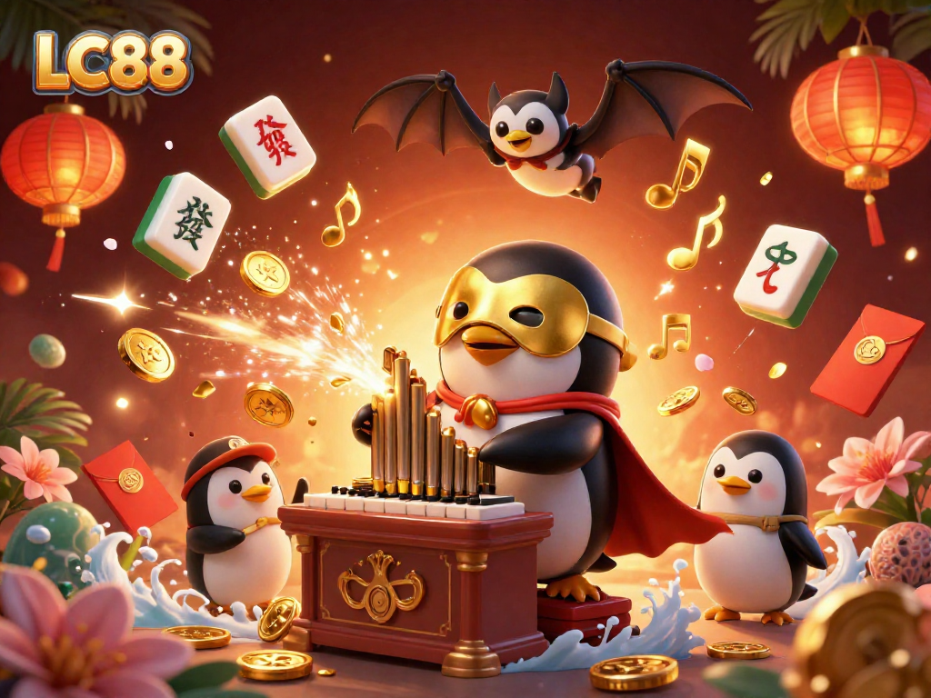 Experience thrilling wins at LC88 as golden coins overflow from a grand organ in a vibrant casino scene.