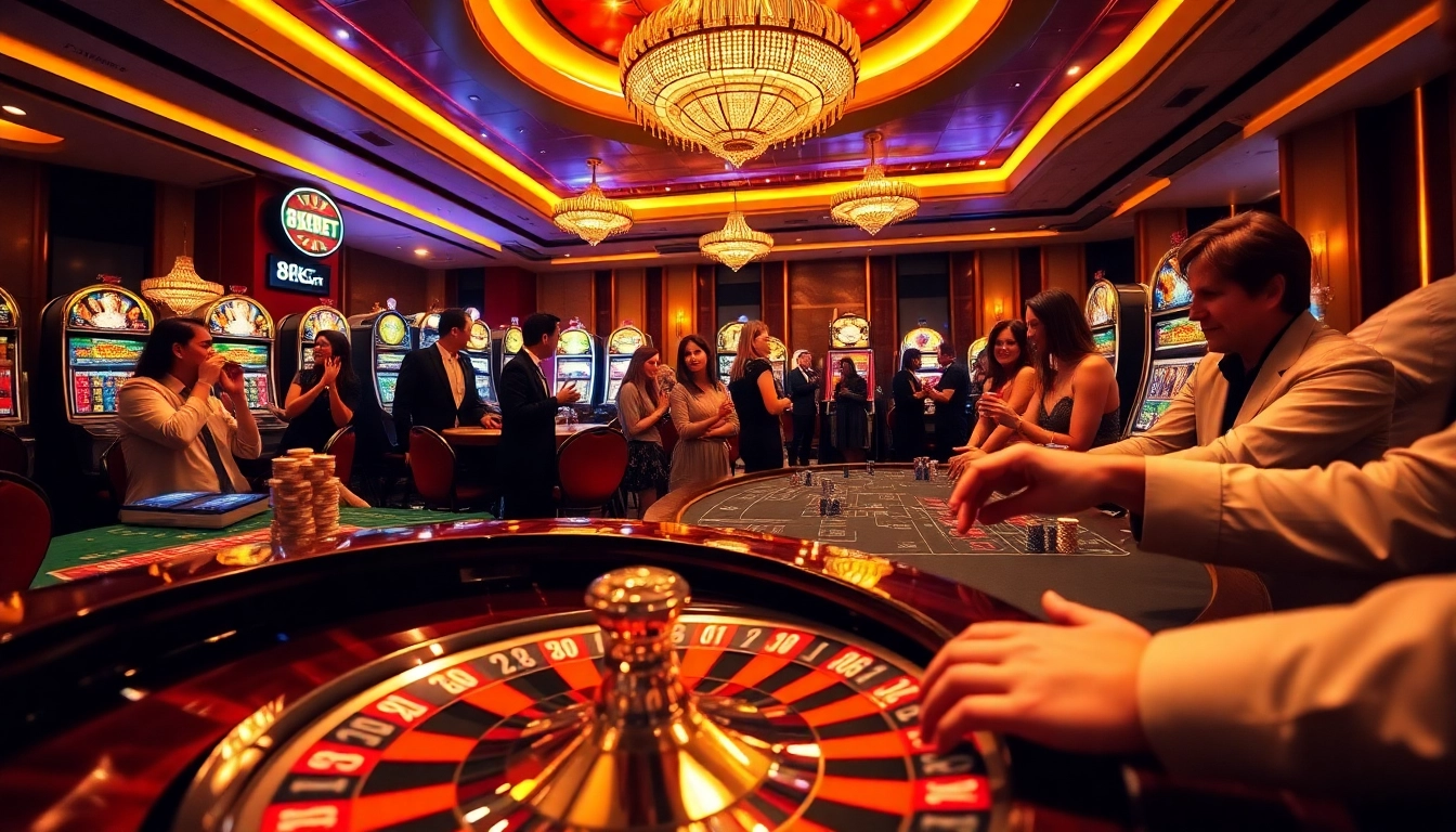 Experience the excitement of 8KBET with vibrant casino gameplay, showcasing roulette and poker action.