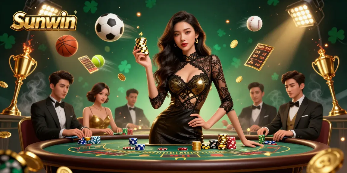 Experience thrilling action at Sunwin's VIP baccarat table with glamorous gaming elements.