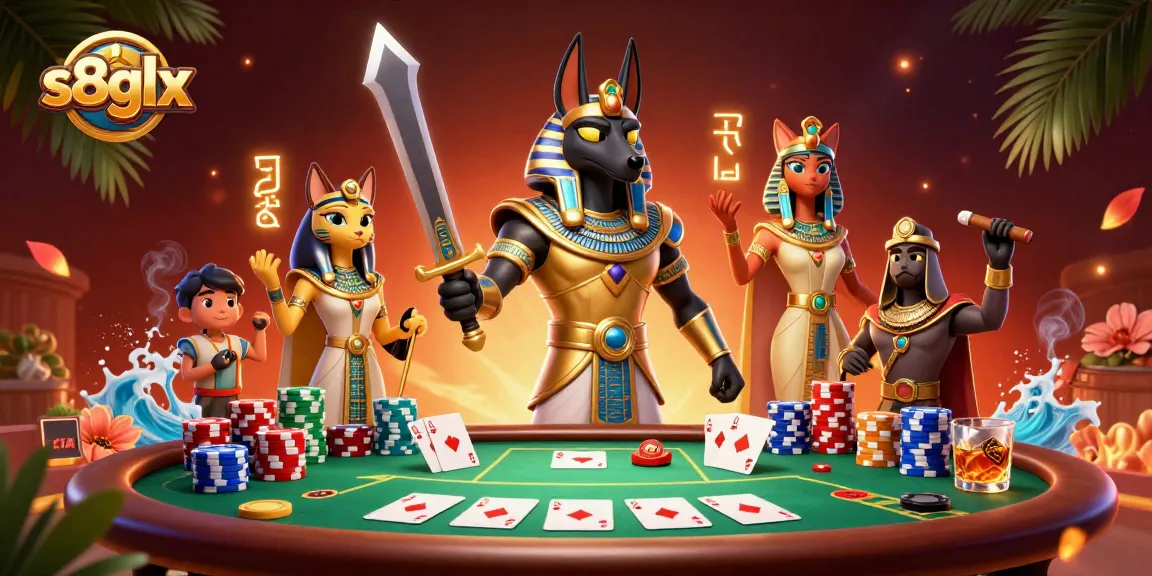Engage with exhilarating poker action at s8glx featuring vibrant characters, chips, and cards.