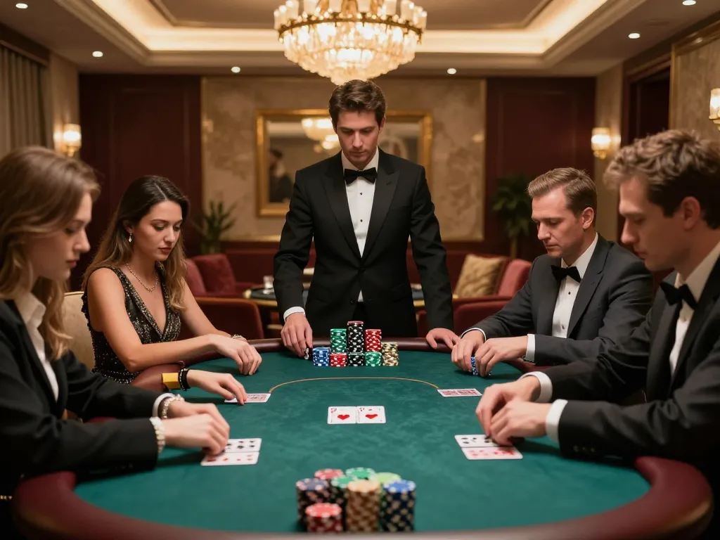Players engaging in a high-stakes poker game in a luxurious casino setting with sunwin theme