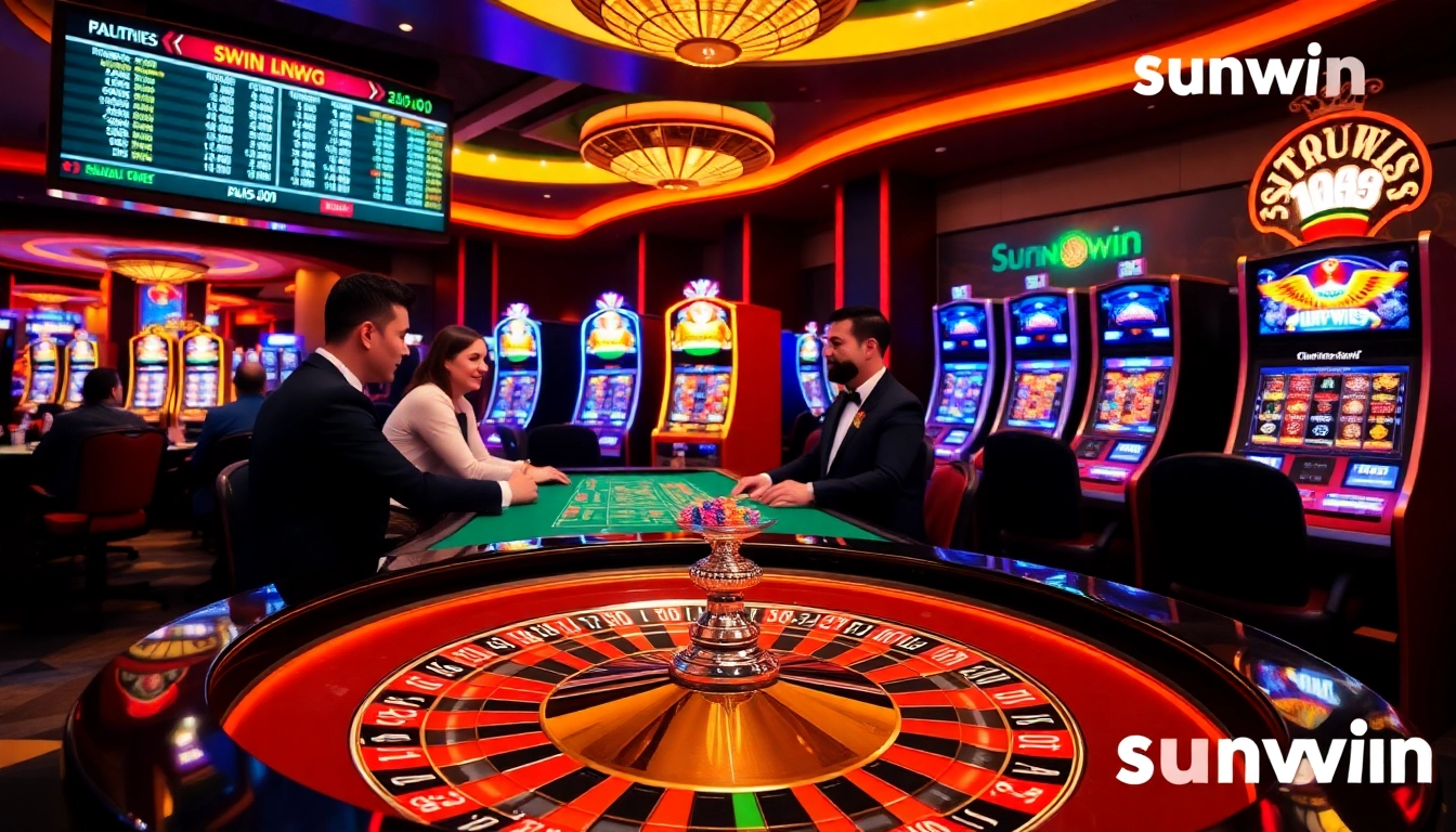 Experience thrilling gameplay at a luxurious sunwin casino table surrounded by vibrant betting elements.