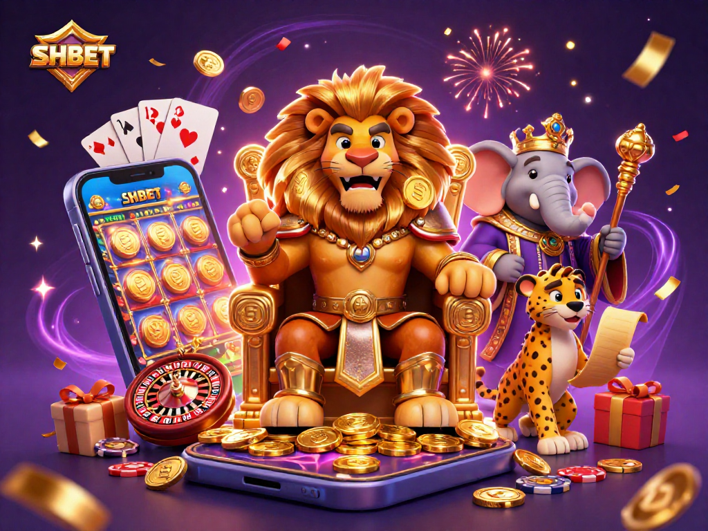 Engage with SHBET's exciting world through vibrant casino characters and thrilling gaming elements.