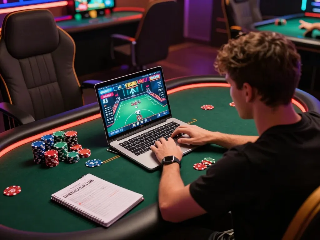 Experience 33WIN's thrilling online poker action with vibrant lighting and strategic gameplay elements.