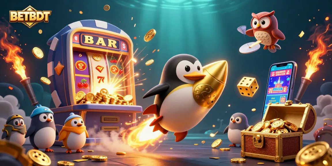 Experience thrilling wins with BETBDT as a golden penguin takes you to the cosmic casino adventure!