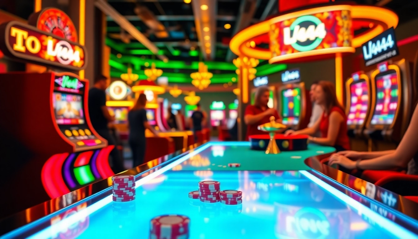 Experience the thrilling action at l444 with vibrant casino scenes and live betting excitement.