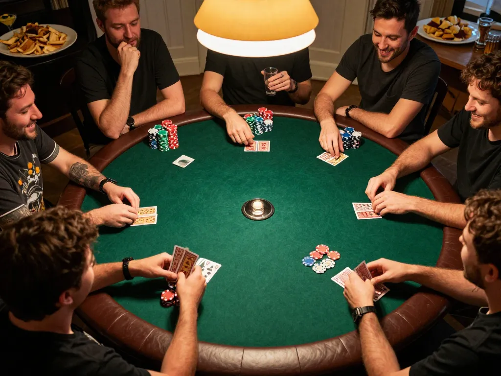 Players engaging in an exciting poker game at home, showcasing their hitclub strategies and social interaction.