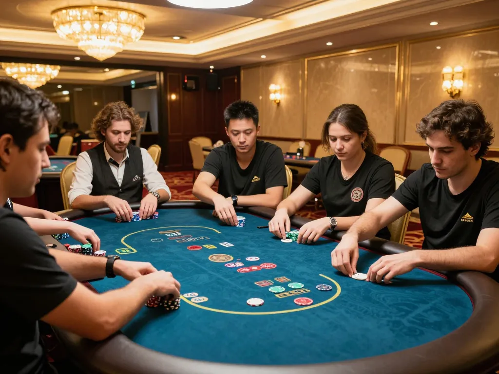 Engaged players at a poker table demonstrating strategy at Trang Chủ F168 casino.