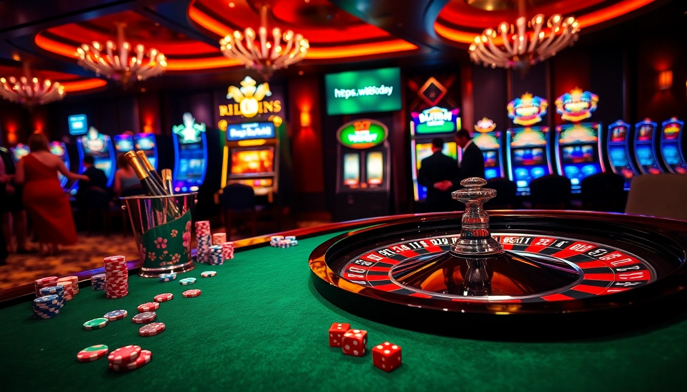 Experience the thrill of winning at https://w188.today/ with a vibrant casino gaming scene featuring roulette, poker chips, and dazzling atmosphere.