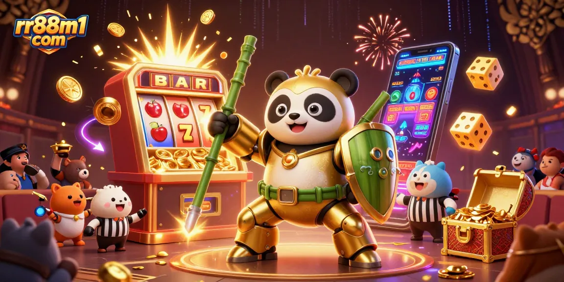 Experience exciting action with rr88m1 com in a dynamic casino-themed scene filled with vibrant elements.