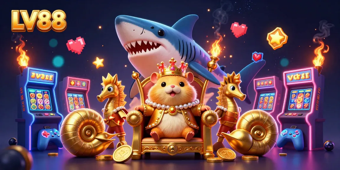 Experience the thrilling world of LV88 with a golden hamster king and dynamic slot game elements.
