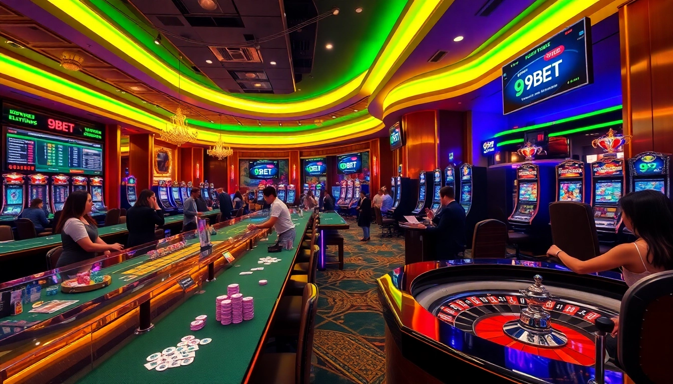 9BET offers an exciting gambling atmosphere with professional betting tables and screens.