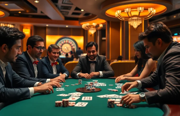 Cách chơi poker online with players engaged in a thrilling atmosphere at a poker table.
