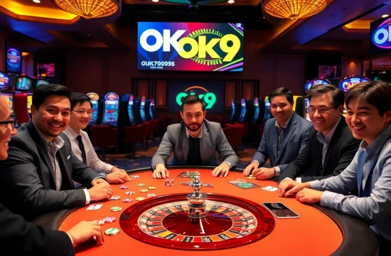 Engage with the Đăng Nhập OK9 experience at a luxurious casino table with colorful chips and exciting gameplay.