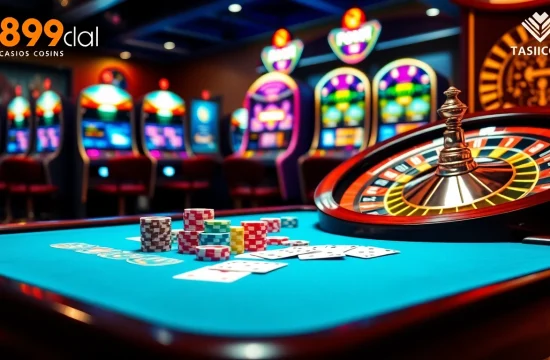 Exciting gameplay at 789club with poker tables and vibrant slot machines.