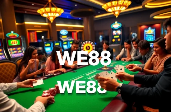 WE88 players enjoying a thrilling casino experience at a vibrant gaming table.
