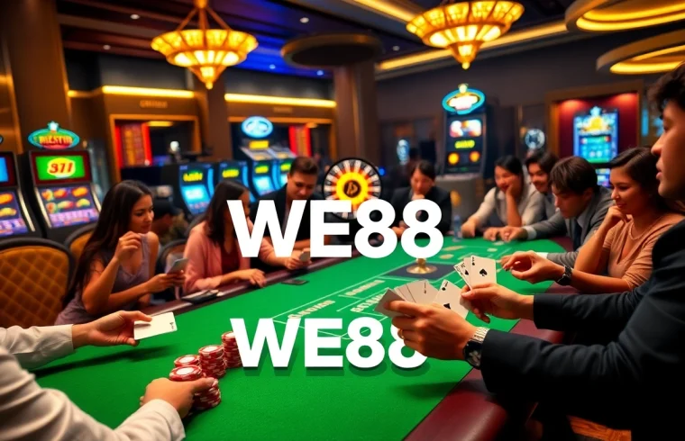 WE88 players enjoying a thrilling casino experience at a vibrant gaming table.