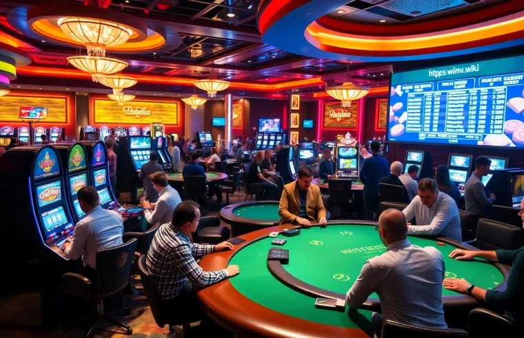 Players experiencing excitement at https://winvn.wiki, betting on poker, roulette, and slot machines.