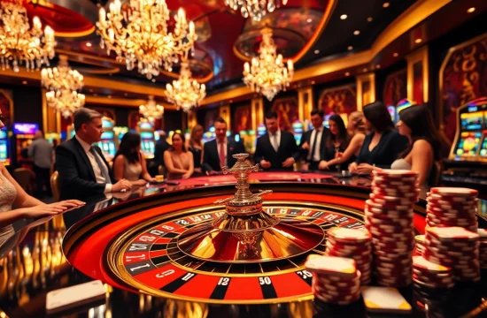 Gamblers enjoying high-stakes action at Bay789's luxurious roulette table in a glamorous casino setting.