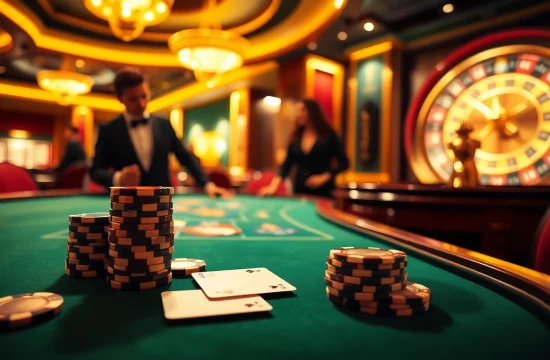Experience high-stakes gaming excitement with https://bem88.io/ at a luxurious casino table.