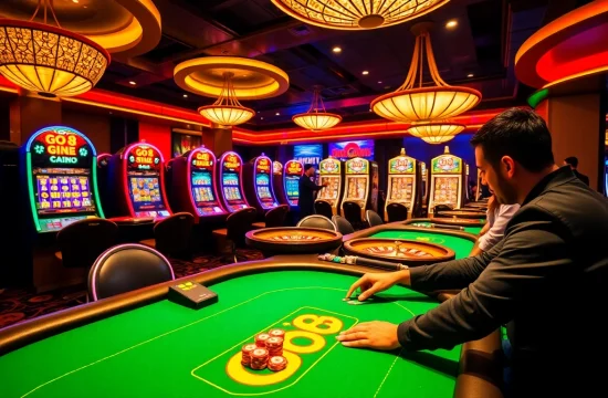 Go8 casino gaming scene with exciting poker action and luxury slot machines.