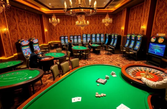 Engaging players at TT88, enjoying a vibrant casino experience with tables and slot machines.