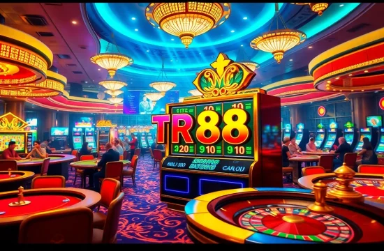 Players experiencing the excitement of the TR88 slot machine at a lavish casino.