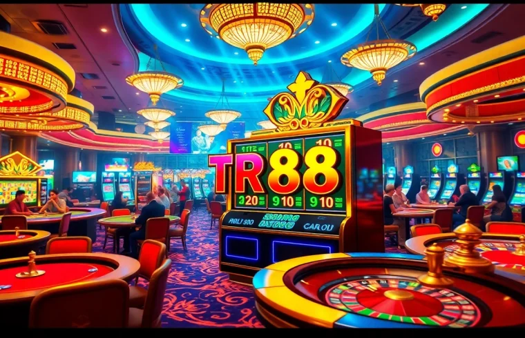 Players experiencing the excitement of the TR88 slot machine at a lavish casino.