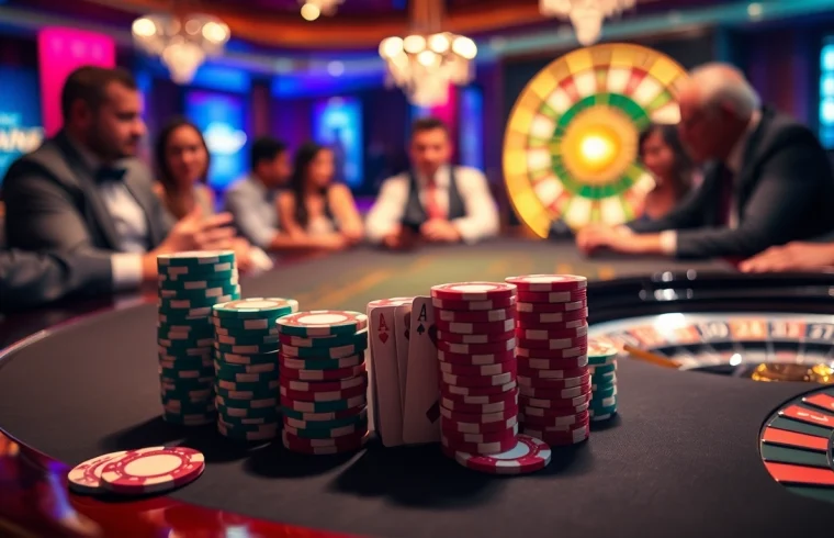 Experience the thrill of gambling at https://febet4.art/ with a luxurious poker game featuring vibrant cards and chips.