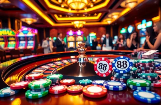 Players enjoy a thrilling casino experience at 888now with vibrant roulette and colorful chips.