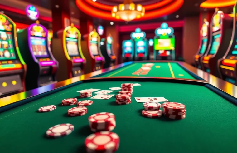 Experience the excitement of GO99 with vibrant casino tables and slot machines.
